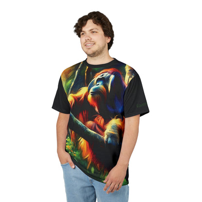Orangutan in Tree Vibrant Art Tee | Colorful Unisex Cut & Sew T-Shirt, Wildlife Apparel, Unique Graphic Tee, Birthday Gift