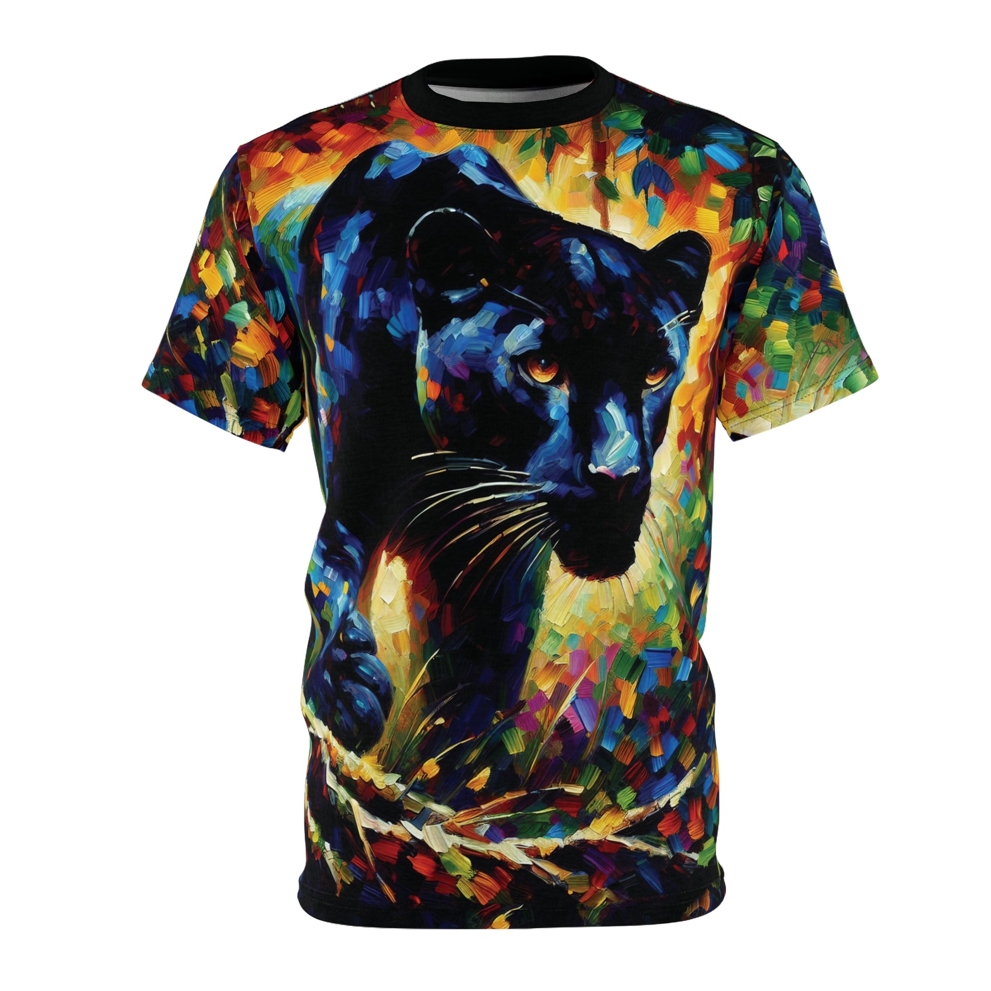 T-shirt with an all over print colorful panther design