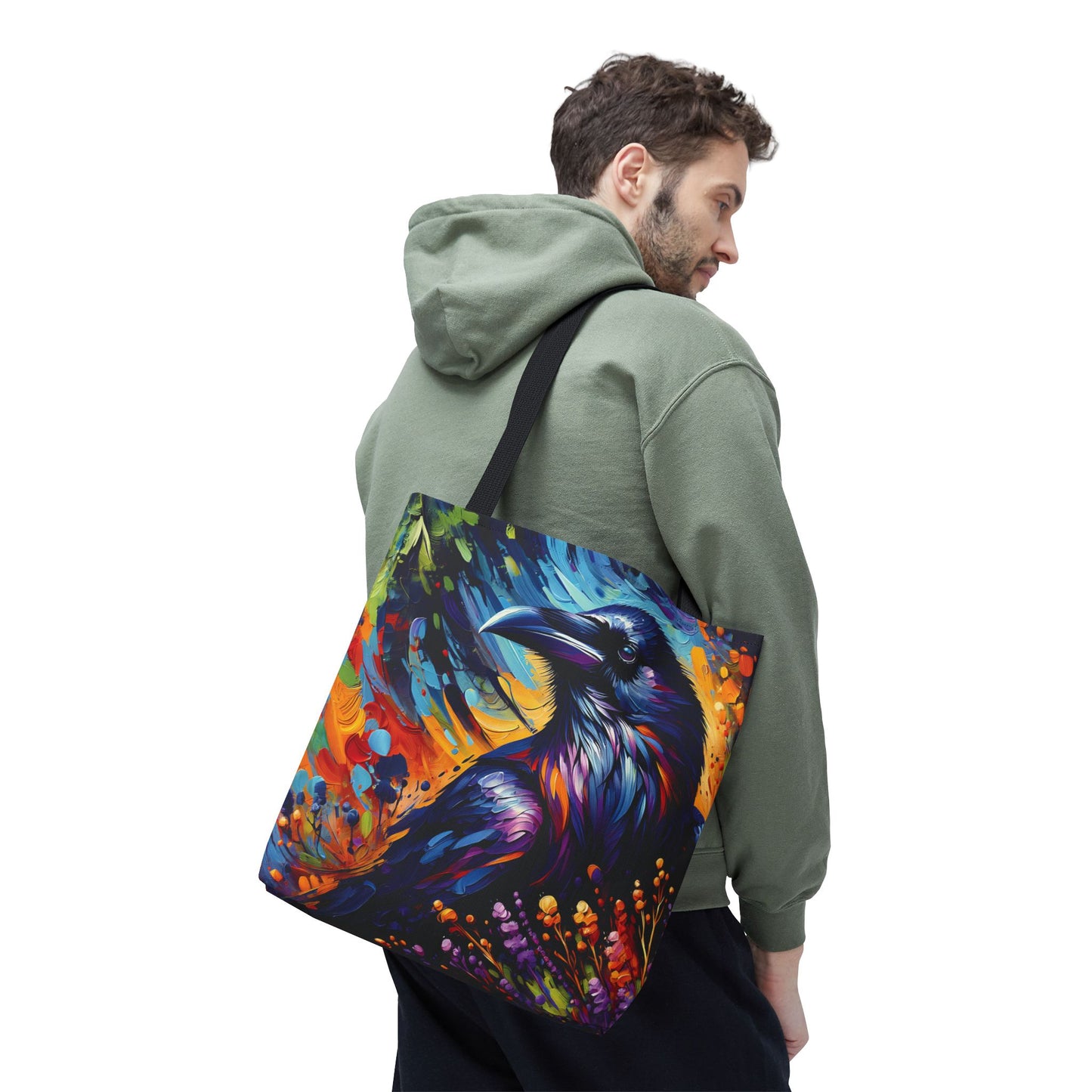 Colorful Raven Portrait Tote Bag - Stylish and Functional for Corvid Lovers
