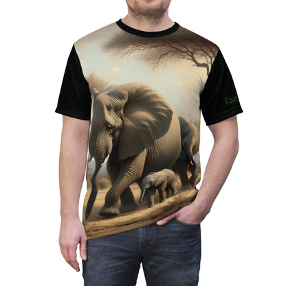 African Elephant Family Art Tee | Unisex Cut & Sew T-Shirt, Wildlife Apparel, Unique Graphic Tee, Birthday Gift