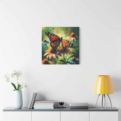 Butterfly Canvas Wall Art - Monarch Butterfly with Echinacea
