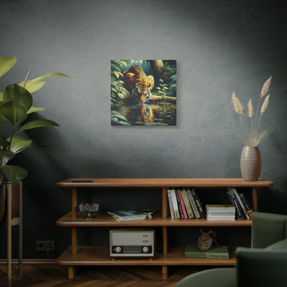 Tiger at Pond Impressionist Canvas Art Print