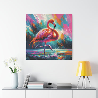 Canvas Wall Art - Flamingo Colorful Expressionist Style Print