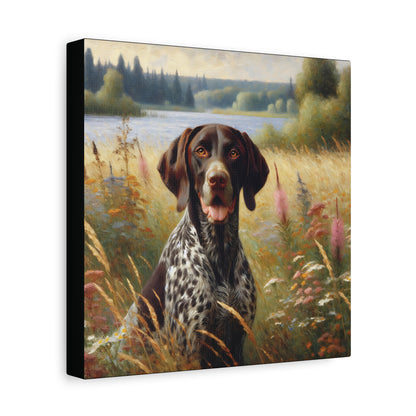German Shorthaired Pointer by Lake, Canvas Wall Art in Impressionist Style
