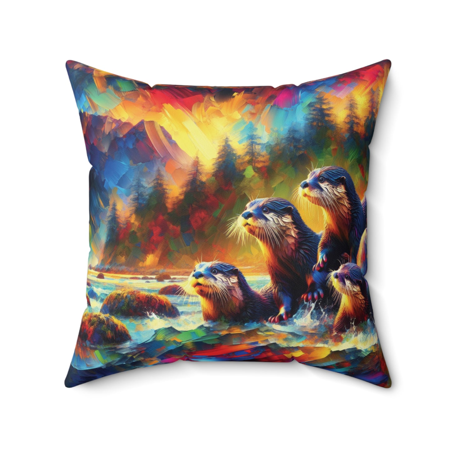 River Otters at Sunset - Square Pillows