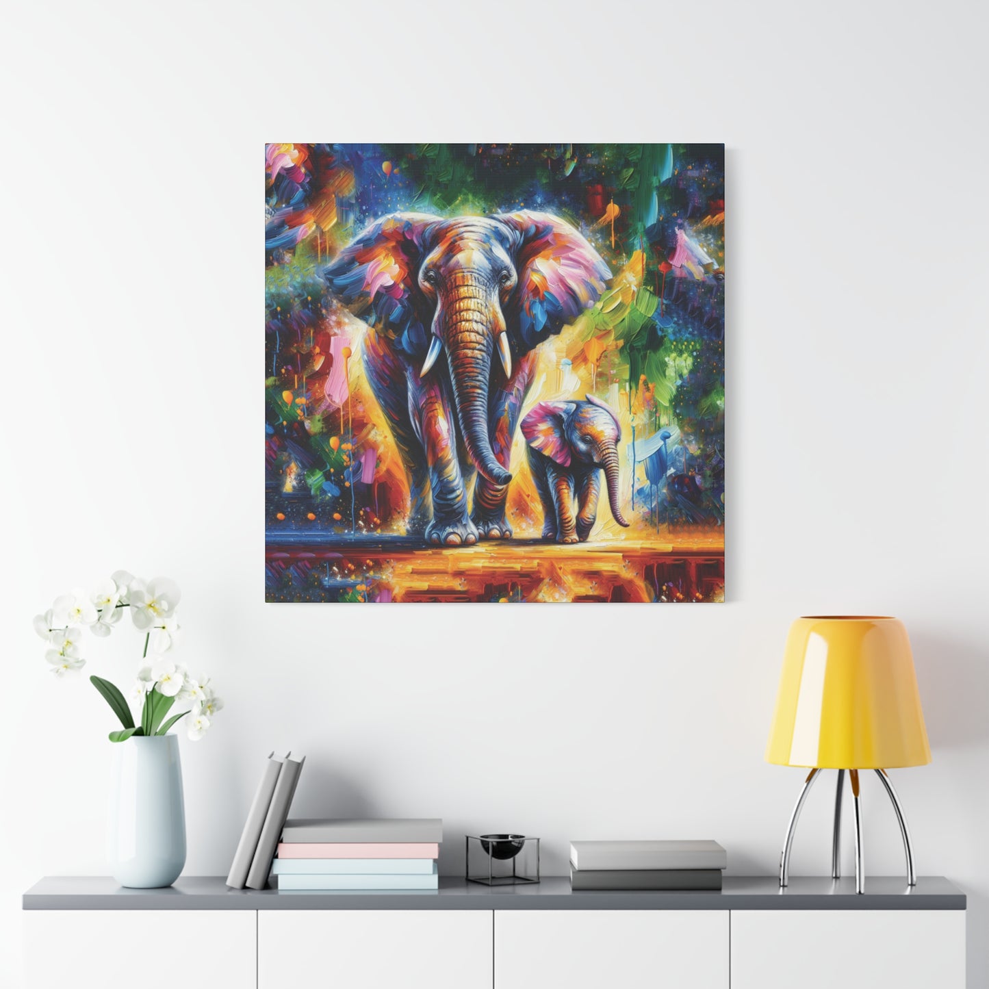 Celebrate Elephants! Expressionist Canvas Art Print