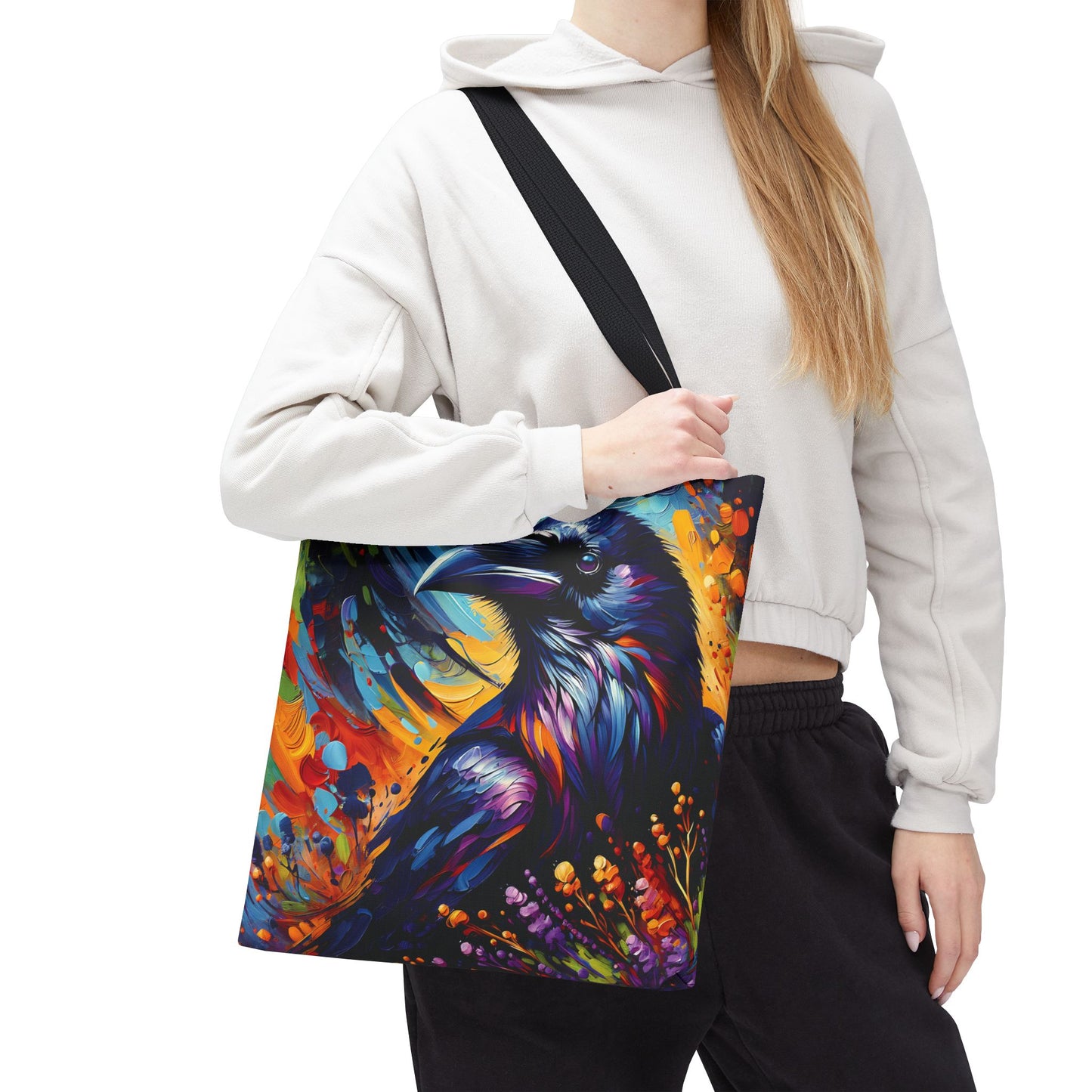 Colorful Raven Portrait Tote Bag - Stylish and Functional for Corvid Lovers