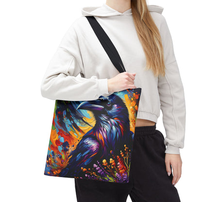 Colorful Raven Portrait Tote Bag - Stylish and Functional for Corvid Lovers