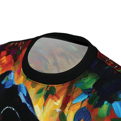 Stalking Black Panther in Jungle Vibrant Art Tee | Colorful Unisex Cut & Sew T-Shirt, Wildlife Apparel, Unique Graphic Tee, Birthday Gift