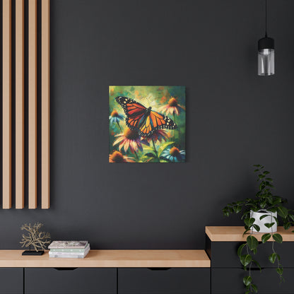 Butterfly Canvas Wall Art - Monarch Butterfly with Echinacea