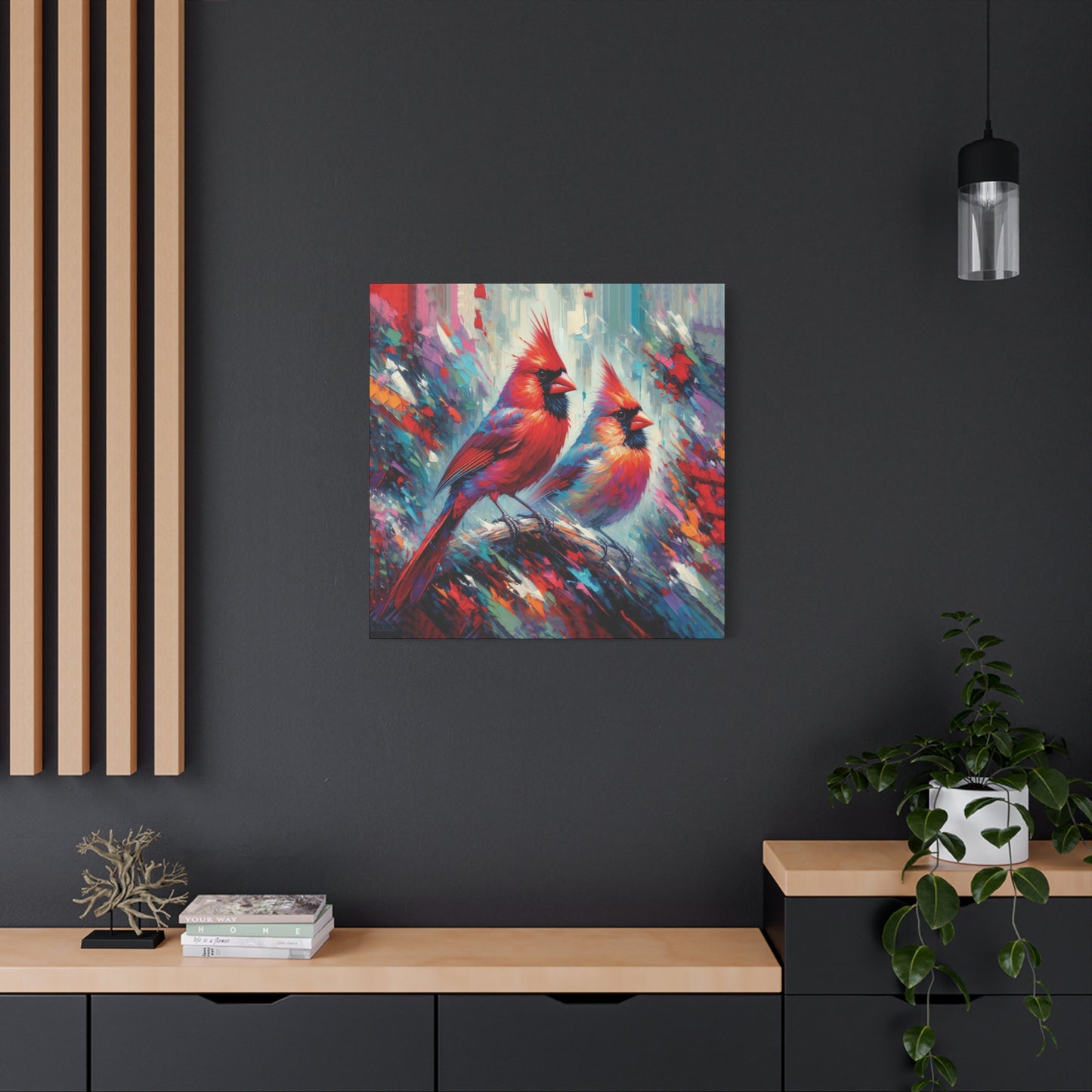 Early Winter Cardinal Pair Expressionist Canvas Wall Art