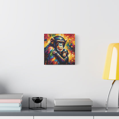 Chimpanzee with Baby Expressionist Canvas Art Print