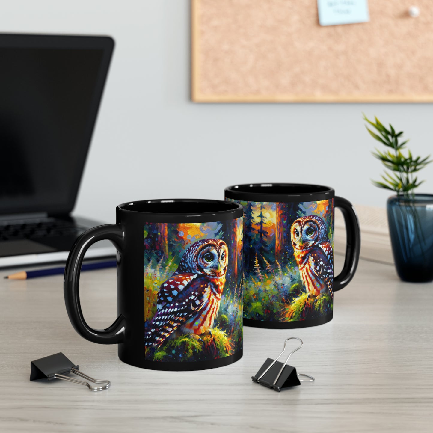 Barred Owl - Black Mugs (11oz, 15oz)