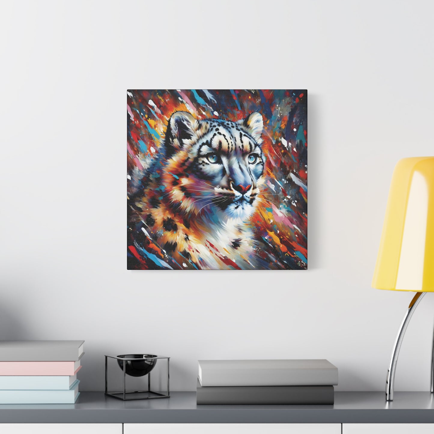 Colorful Snow Leopard Expressionist Canvas Wall Art