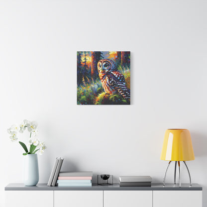 Barred Owl at Sunset Impressionist Canvas Art Print