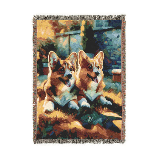 Pembroke Corgi Pair Resting Woven Blanket - Cozy Pet Lover Gift
