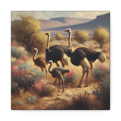 Ostrich Flock Impressionist Canvas Wall Art