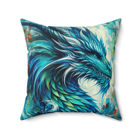 Aquamarine Dragon - Square Pillow