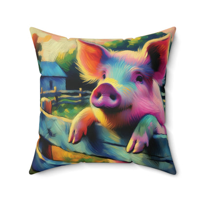 Colorful pillow with a pig design on the farm
