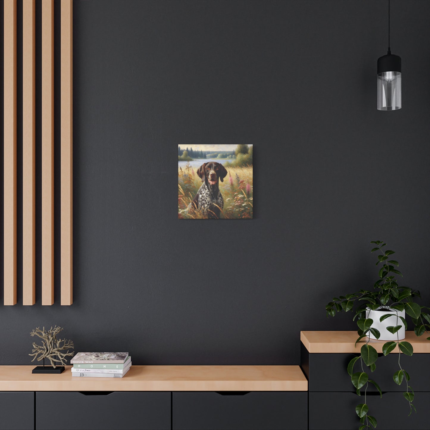German Shorthaired Pointer by Lake, Canvas Wall Art in Impressionist Style