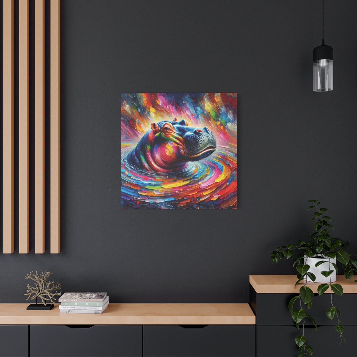 Hippo Jacuzzi Expressionist Canvas Art Print