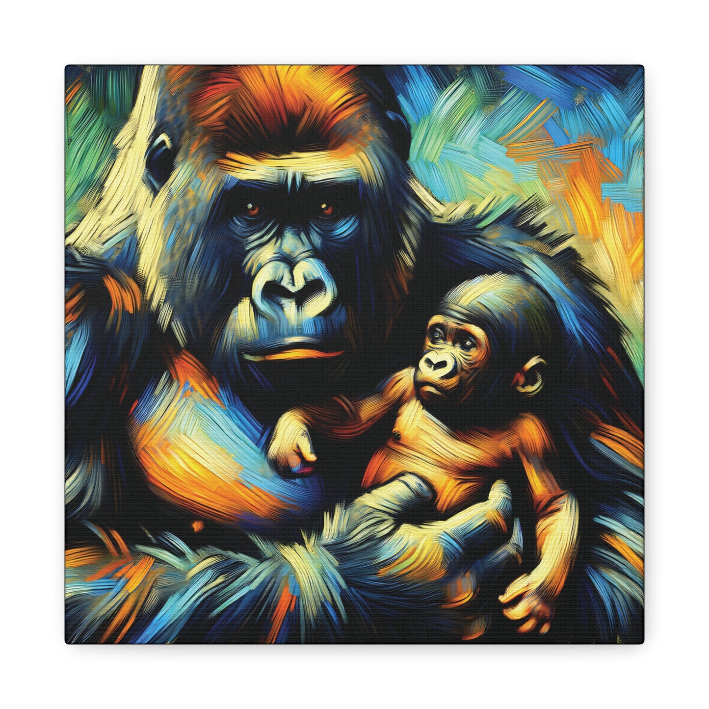 Gorilla Holding Baby Expressionist Canvas Art Print