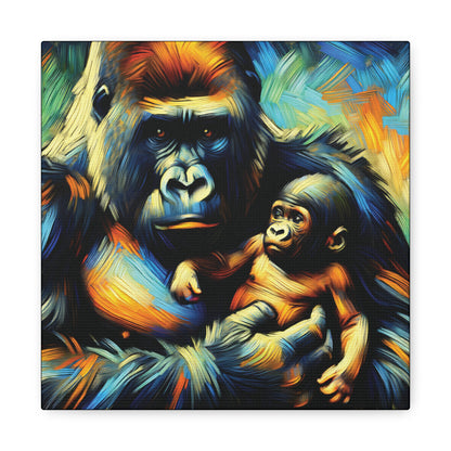 Gorilla Holding Baby Expressionist Canvas Art Print