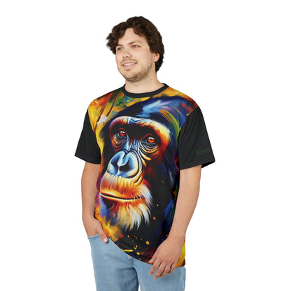 Curious Bonobo Vibrant Art Tee | Colorful Unisex Cut & Sew T-Shirt, Wildlife Apparel, Unique Graphic Tee, Birthday Gift
