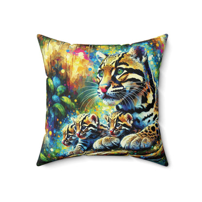 Clouded Leopard with Cubs - Square Pillow