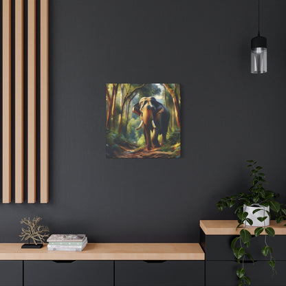 Asiatic Elephant Bull on Forest Trail - Post-Impressionist Style Canvas Wall Art