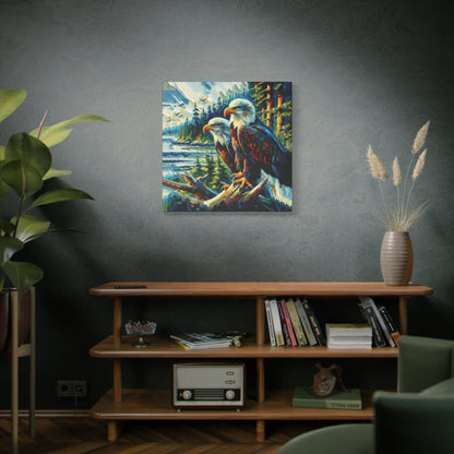 Eagle Pair Near Shore Impressionist Canvas Art Print
