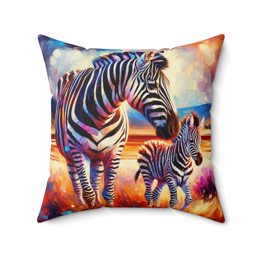 Zebra and Foal - Square Pillow
