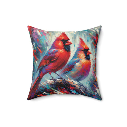 Early Winter Cardinal Pair - Square Pillow