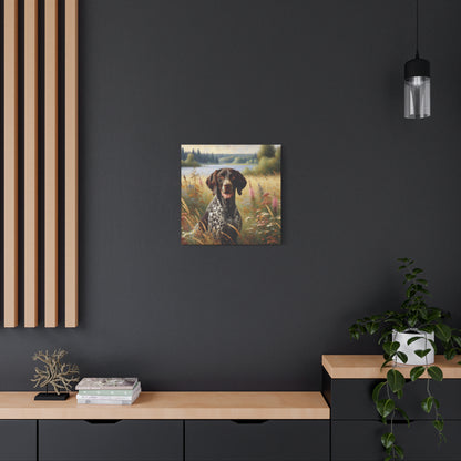 German Shorthaired Pointer by Lake, Canvas Wall Art in Impressionist Style