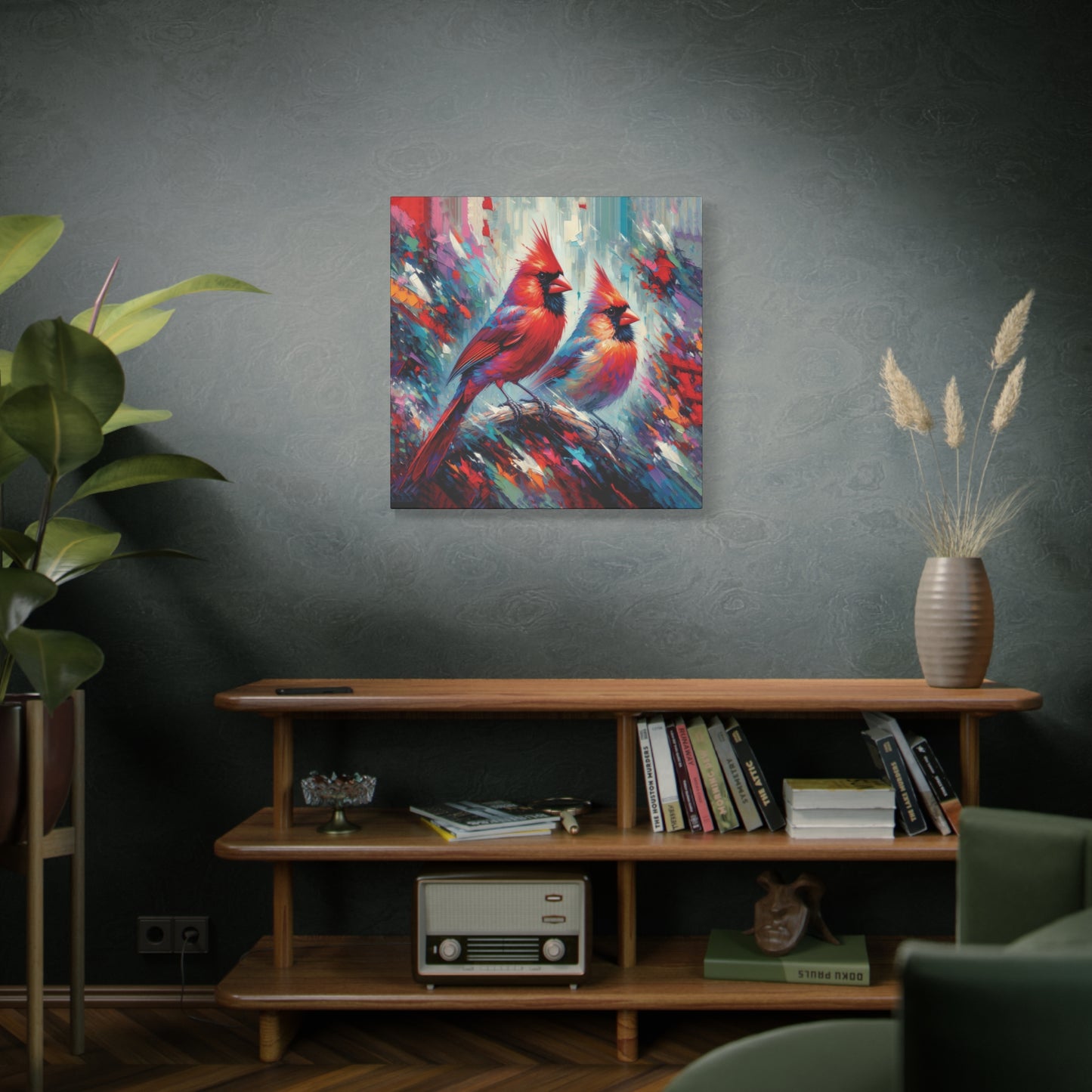 Early Winter Cardinal Pair Expressionist Canvas Wall Art