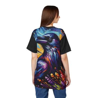 Colorful Raven Portrait Vibrant Art Tee | Colorful Unisex Cut & Sew T-Shirt, Wildlife Apparel, Unique Graphic Tee, Birthday Gift