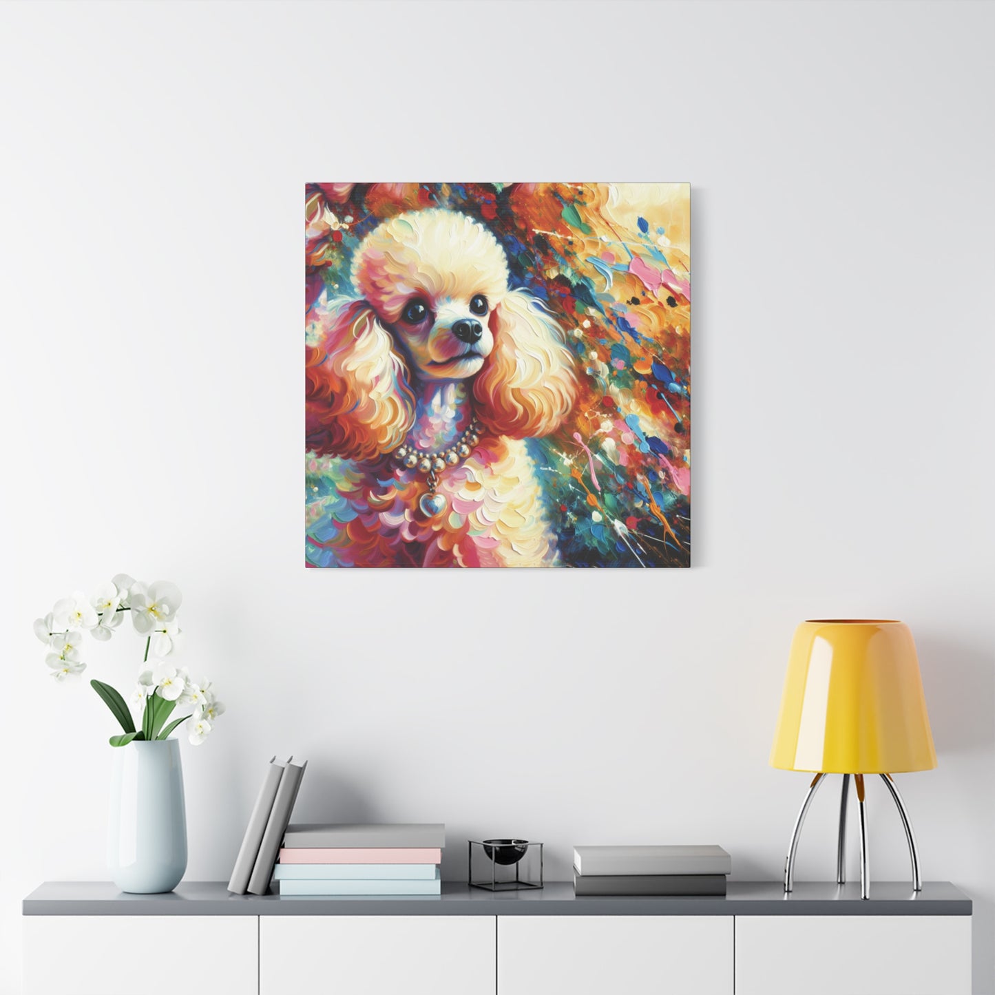 Cream Poodle with Pearls Expressionist Canvas Art Print