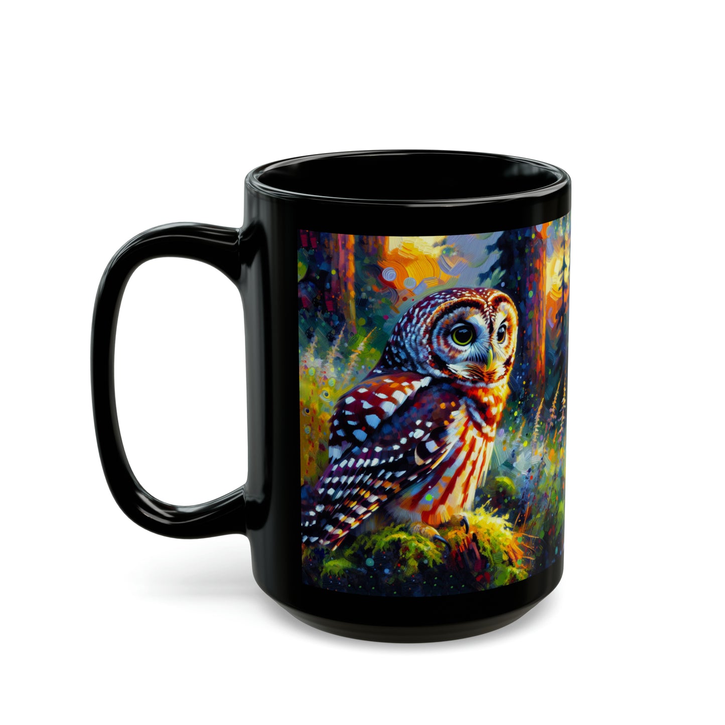 Barred Owl - Black Mugs (11oz, 15oz)