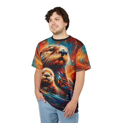 Sea Otters at Sunset Vibrant Art Tee | Colorful Unisex Cut & Sew T-Shirt, Wildlife Apparel, Unique Graphic Tee, Birthday Gift