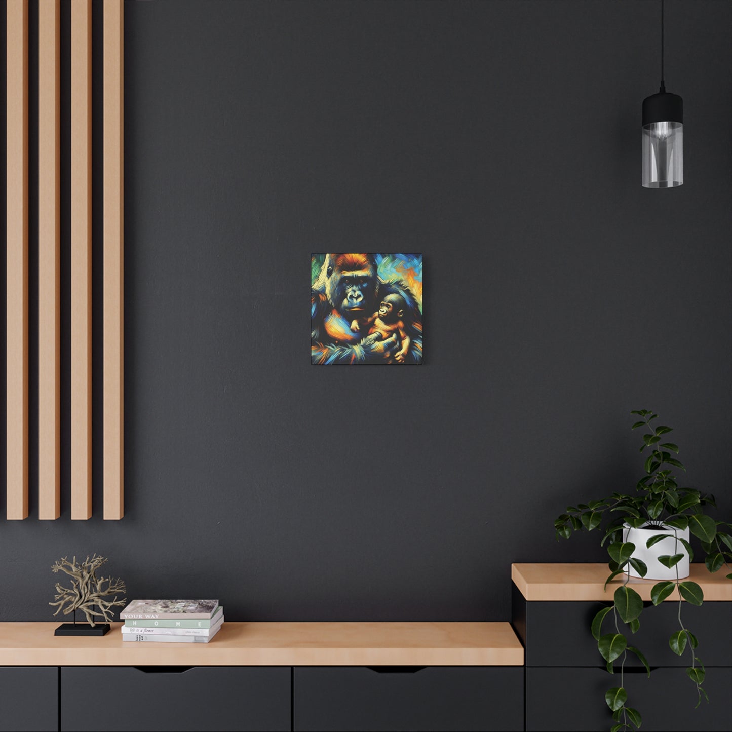 Gorilla Holding Baby Expressionist Canvas Art Print