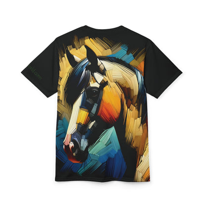 Buckskin Horse Portrait Vibrant Art Tee | Colorful Unisex Cut & Sew T-Shirt, Wildlife Apparel, Unique Graphic Tee, Birthday Gift