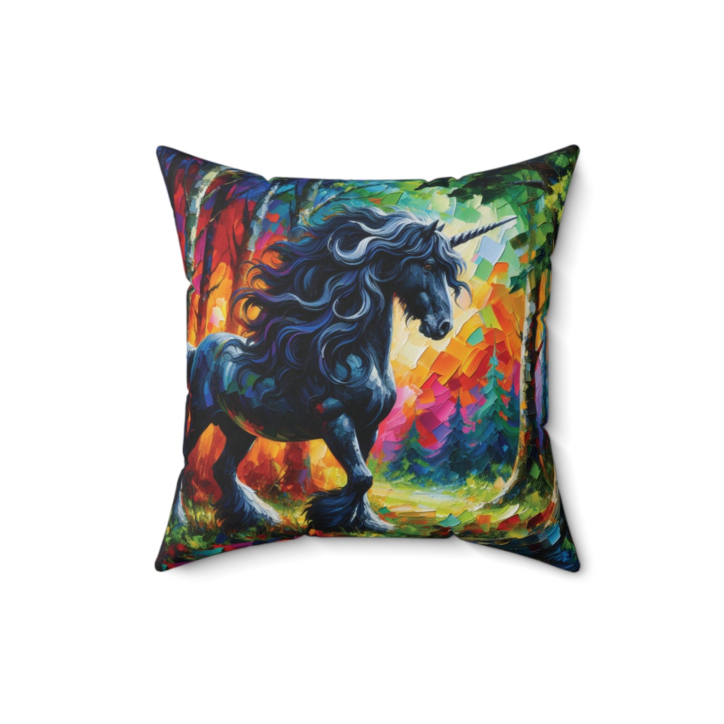 Elegant Black Stallion Unicorn - Square Pillow