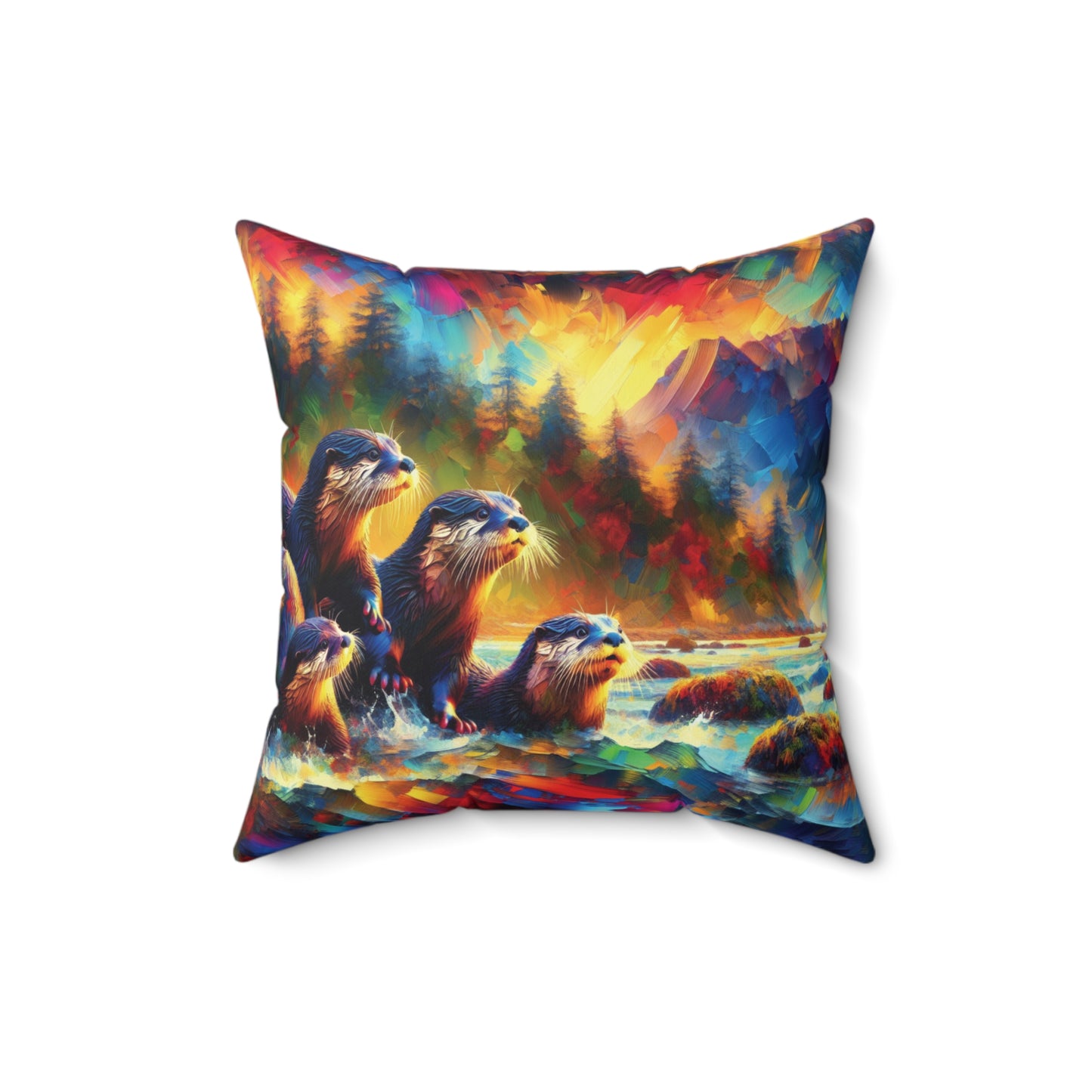 River Otters at Sunset - Square Pillows