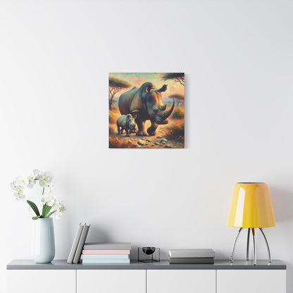 Rhino with Baby Impressionist Canvas Wall Art
