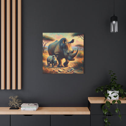 Rhino with Baby Impressionist Canvas Wall Art