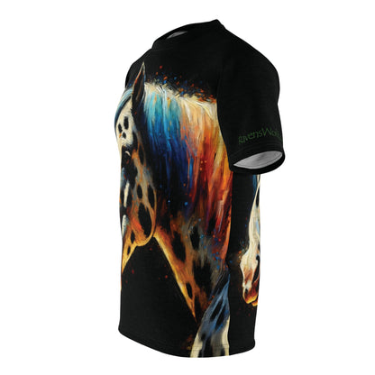 Appaloosa Horse Portrait Vibrant Art Tee | Colorful Unisex Cut & Sew T-Shirt, Wildlife Apparel, Unique Graphic Tee, Birthday Gift