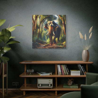 Asiatic Elephant Bull on Forest Trail - Post-Impressionist Style Canvas Wall Art