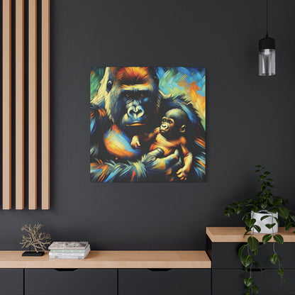 Gorilla Holding Baby Expressionist Canvas Art Print