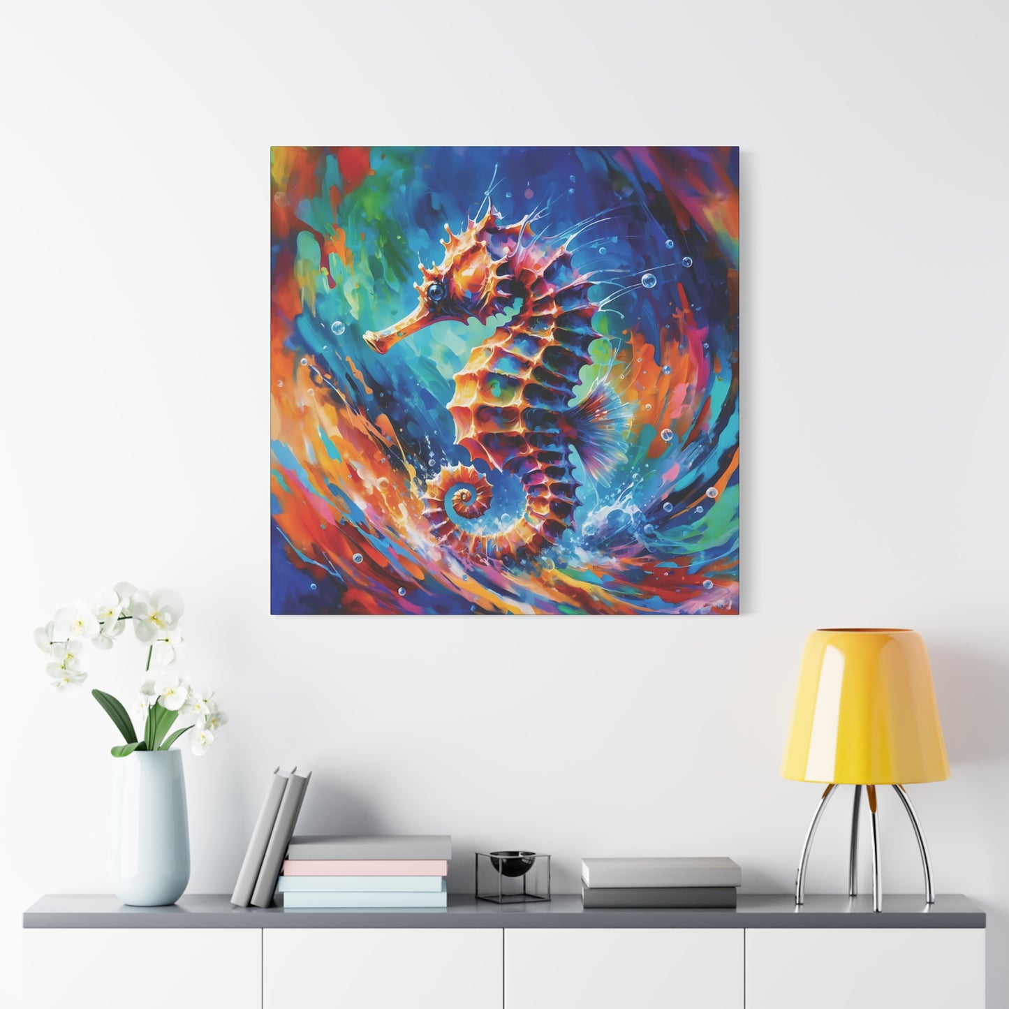 Expressionist Seahorse Canvas Wall Art - Stunning Aquatic Print