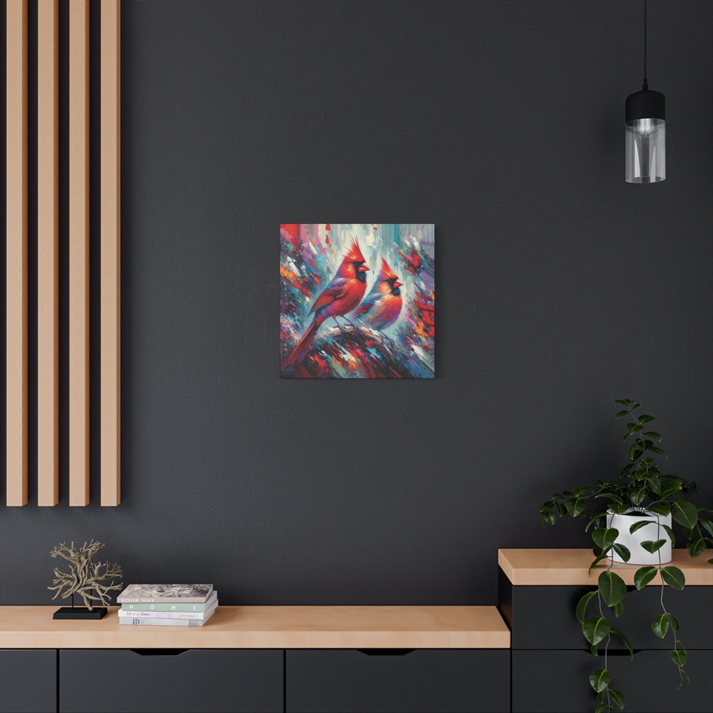 Early Winter Cardinal Pair Expressionist Canvas Wall Art
